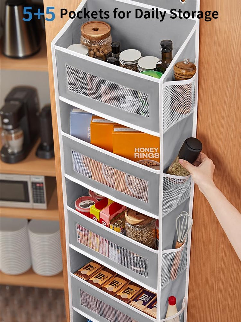 over the Door Organizer for Bedroom, Pantry, Bathroom, 5 Shelf Grey
