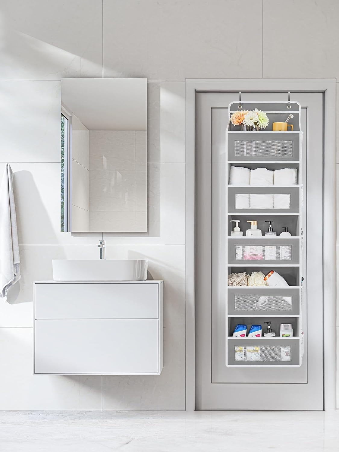 over the Door Organizer for Bedroom, Pantry, Bathroom, 5 Shelf Grey