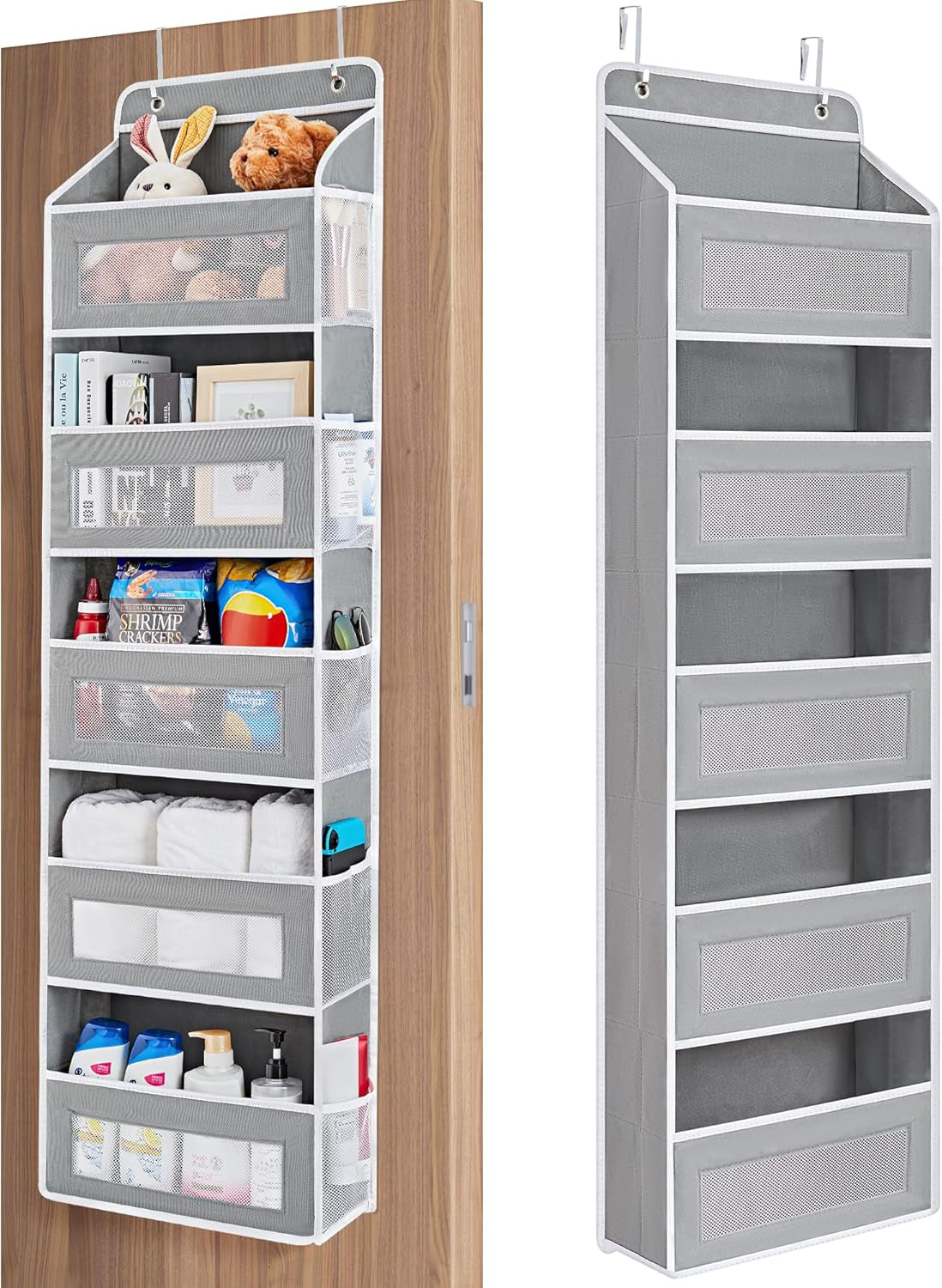 over the Door Organizer for Bedroom, Pantry, Bathroom, 5 Shelf Grey